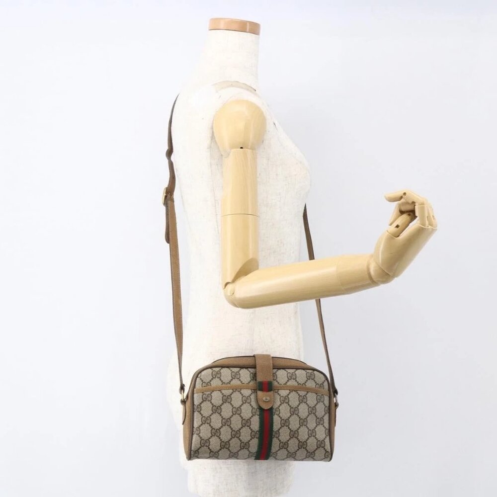 GUCCI GG Supreme Web Sherry Line Bag PVC Beige Gold 116 02 055 Auth BA8616